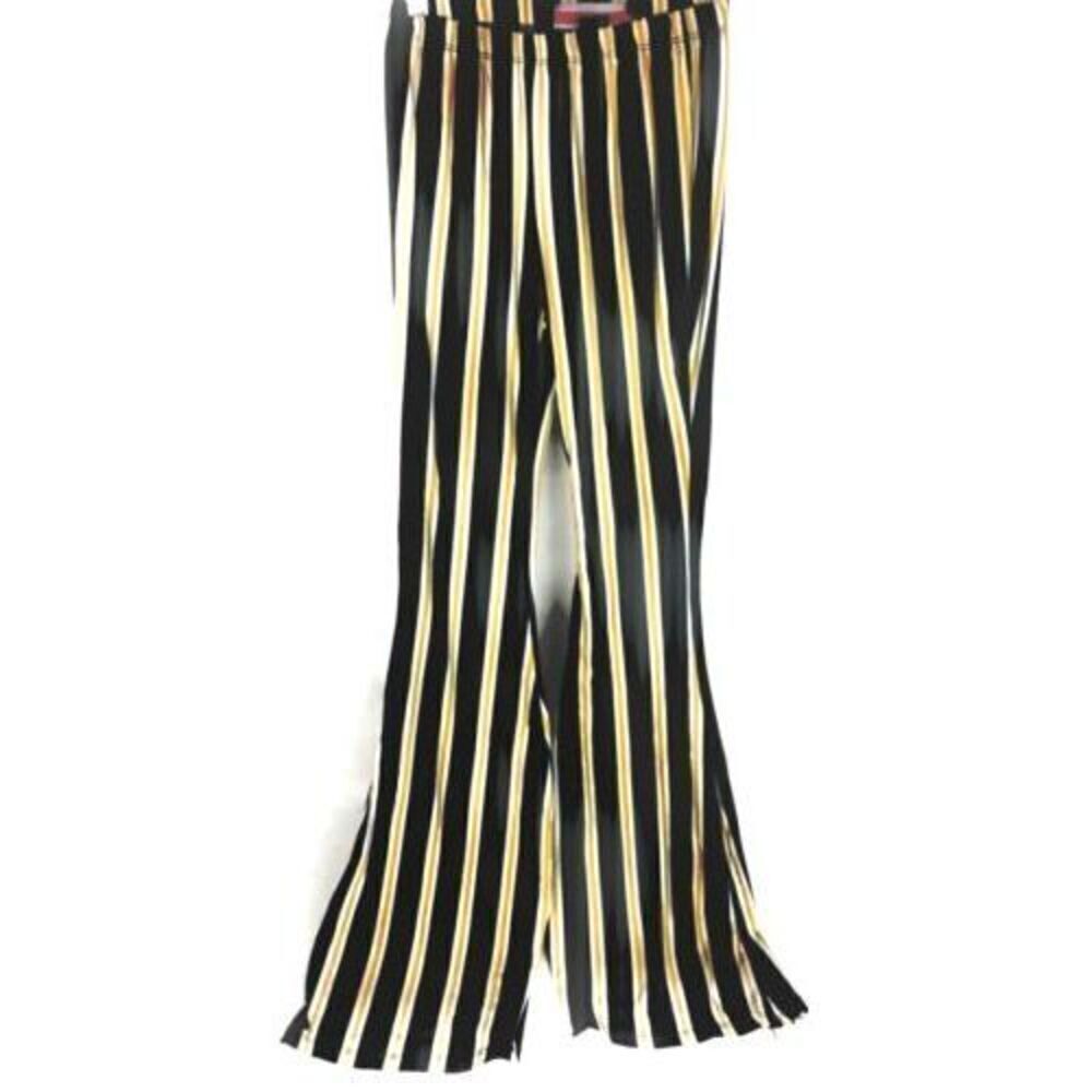 Polly & Esther Stretch Waist Pull On Black & Gold Stripe LONG Lounge Pants Small